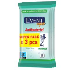Event влажни кърпички невен, антибактериални, 3 бр. х 15 бр. (45 бр.)