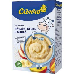 Слънчо млечна каша ябълка, банан и манго, 4+ месеца (200 г)