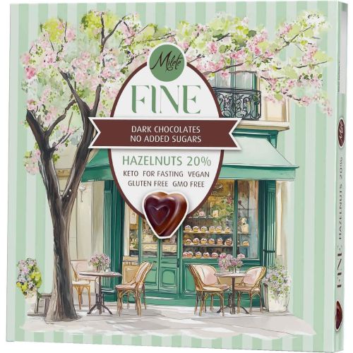 Milete Fine шоколадови бонбони с черен шоколад, малтитол и лешници, без глутен (80 г)