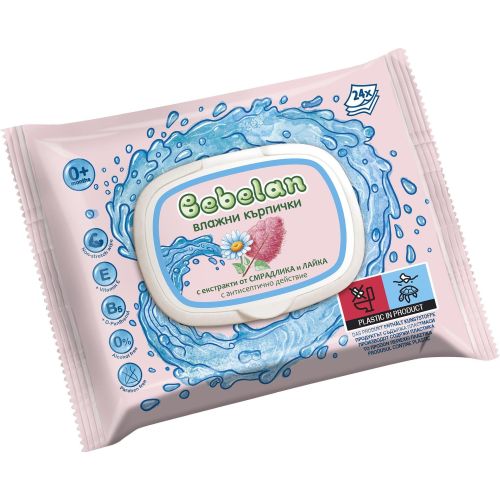 Bebelan влажни кърпички със смрадлика и лайка, с капак (24 бр.)
