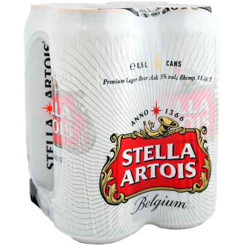 Stella Artois светла бира, кен, 4 бр. х 500 мл (2 л)