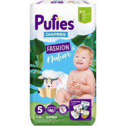 Pufies Fashion & Nature бебешки пелени джуниър, размер 5, 11 кг - 16 кг (46 бр.)