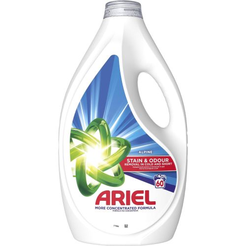 Ariel Alpine Stain & Odour течен перилен препарат, 60 пранета (2.7 л)