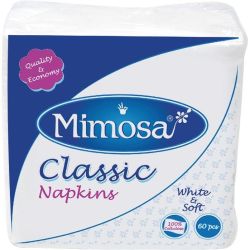 Mimosa салфетки бели, 33 см х 33 см, 100% целулоза (60 бр.)
