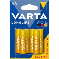Varta Longlife алкални батерии AA, 4 бр. + 2 бр. (6 бр.)