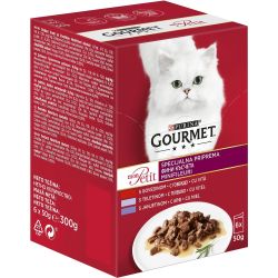 Purina Gourmet Mon Petit храна за котки - хапки в сос с месо асорти, 6 бр. х 50 г (300 г)