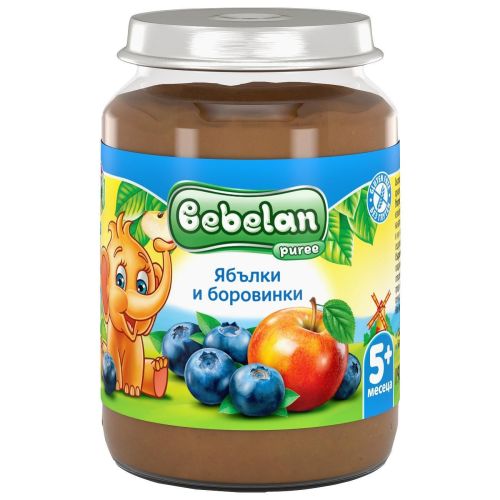 Bebelan пюре ябълки и боровинки, 5+ месеца (190 г)