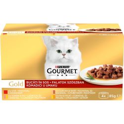 Purina Gourmet Gold храна за котки, асортимент с хапки в сос, 4 бр. х 85 г (340 г)