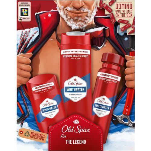 Old Spice Whitewater комплект душ гел 250 мл, дезодорант спрей 150 мл, део стик 50 мл, домино (1 бр.)