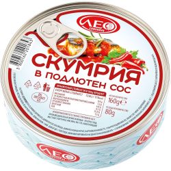Лео Консерв скумрия в подлютен доматен сос (160 г)