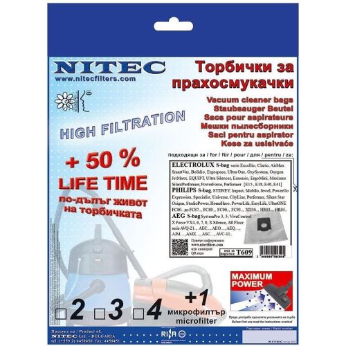 Nitec Filters 3 броя торбички за прахосмукачка, 2 филтъра за Electrolux, Philips (1 бр.)