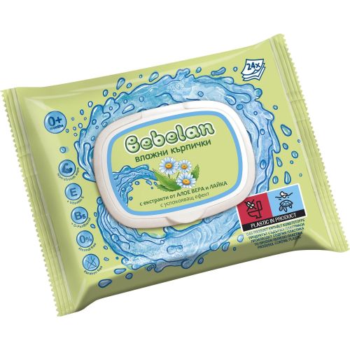 Bebelan влажни кърпички с алое и лайка, с капак (24 бр.)