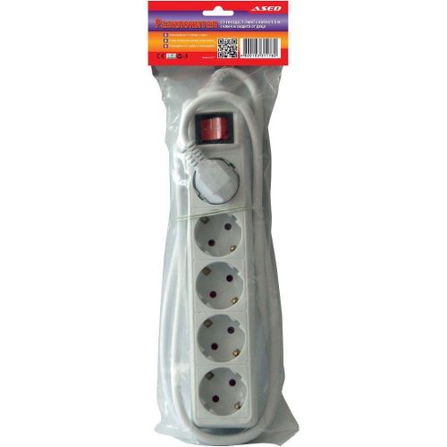 ASED разклонител с 5 гнезда и ключ, 1.5 кв. мм, кабел 1.5 м (1 бр.)