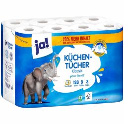 JA! трипластова кухненска хартия, 8 бр. х 128 парчета (1 бр.)