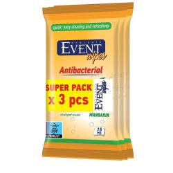 Event влажни кърпички мандарина, антибактериални, 3 бр. х 15 бр. (45 бр.)