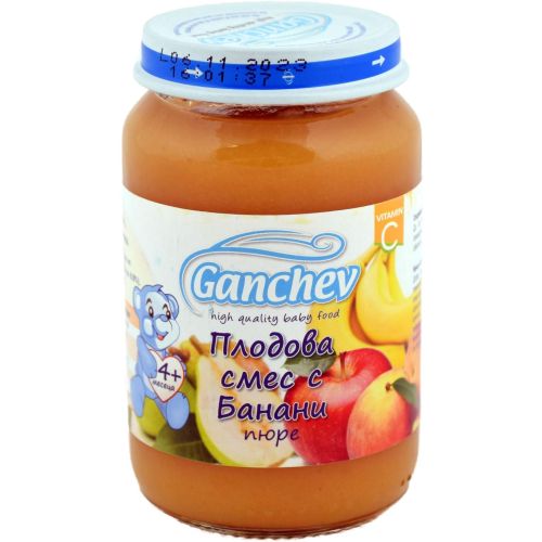 Ганчев пюре плодова смес с банани, 4+ месеца (190 г)