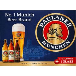 Paulaner бира промопакет, 3 бр. х 500 мл с чаша (1.5 л)