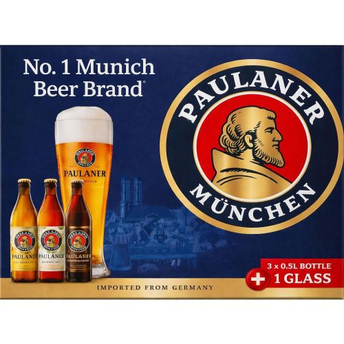 Paulaner бира промопакет, 3 бр. х 500 мл с чаша (1.5 л)