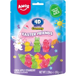 Amos 4D Gummy Mix Easter Friend and Easter Bunnies лимон, ябълка и ягода (65 г)