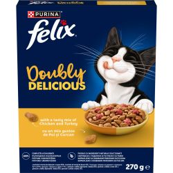 Purina Felix Doubly Delicious Adult суха храна за котки с пиле и пуйка, богата на червено цвекло (270 г)