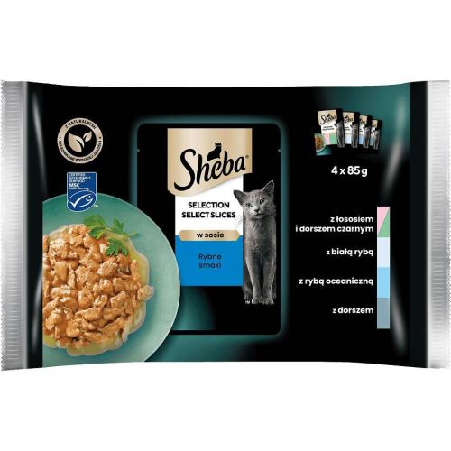 Sheba пауч рибно меню, храна за котки, 4 бр. х 85 г (340 г)