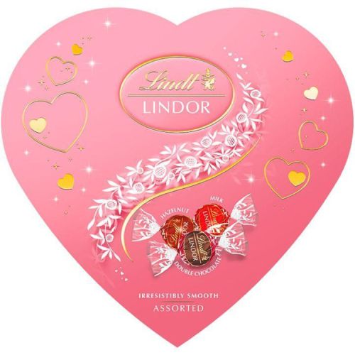 Lindt Lindor асортимент млечни шоколадови бонбони в розово сърце (160 г)