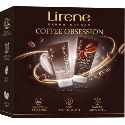 Lirene Coffee Obsession комплект крем за лице и тяло Coconut Shine 150 мл, пилинг за тяло с кафе 175 мл (1 бр.)