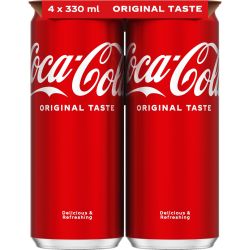 Coca-Cola Original Taste газирана безалкохолна напитка, кен, 4 бр. х 330 мл (1.32 л)