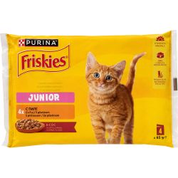 Purina Friskies Junior пауч храна за котенца с хапки пиле в сос, 4 бр. х 85 г (340 г)