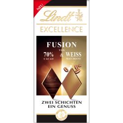 Lindt Excellence Fusion 70% фин черен шоколад върху бял шоколад с макиато (100 г)