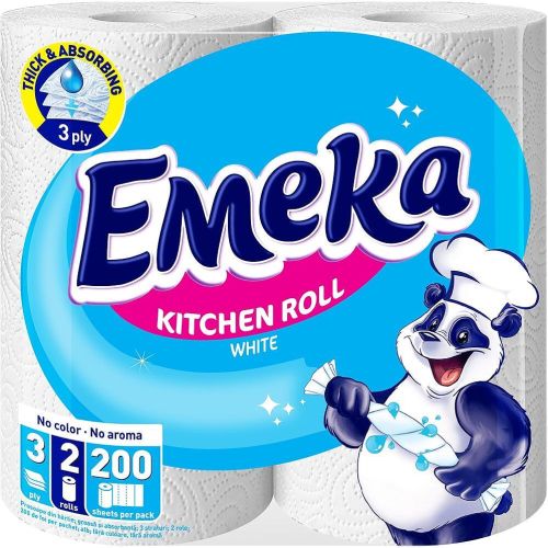 Emeka кухненска хартия, бяла, трипластова, 2 бр. х 100 къса (1 бр.)