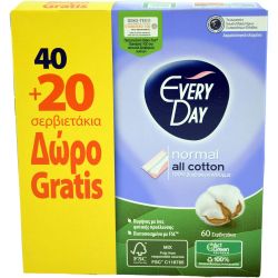 Everyday Normal All Cotton ежедневни дамски превръзки, 40 бр. + 20 бр. (60 бр.)