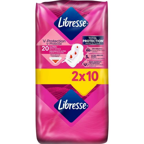 Libresse Ultra+ дамски превръзки с крилца, 2 бр. х 10 бр. (20 бр.)