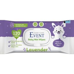 Event Baby влажни кърпи с лавандула, капак (120 бр.)
