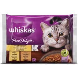Whiskas Pure Delight пауч за котки микс птиче месо, 4 бр. х 85 г (340 г)