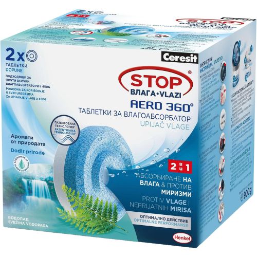 Cerasit Aero 360 таблетки за влагоабсорбатор, водопад с етерични масла, 2 бр. х 450 г (1 бр.)