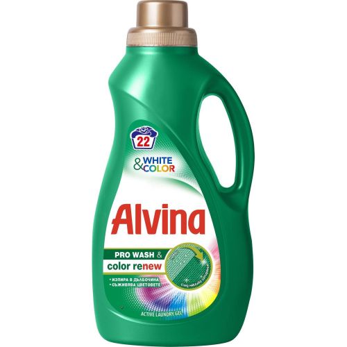 Alvina White & Color течен перилен препарат за бели и цветни тъкани, 22 пранета (1.1 л)
