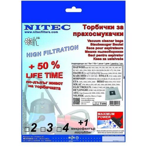 Nitec Filters 3 броя торбички за прахосмукачка, 2 филтъра за Daewoo, Finlux, Beko и др. (1 бр.)