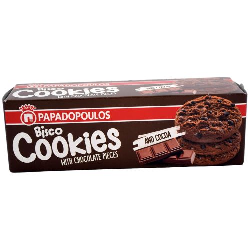 Papadopoulos Bisco Cookies какаови бисквити с парченца шоколад (180 г)