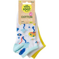 Happy Foottopia Color къси чорапи, памук, бели, гъби, 3 бр., Размер 39 - 42 (1 бр.)