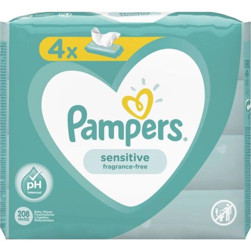 Pampers Sensitive кърпички, 4 х 52 бр. (208 бр.)