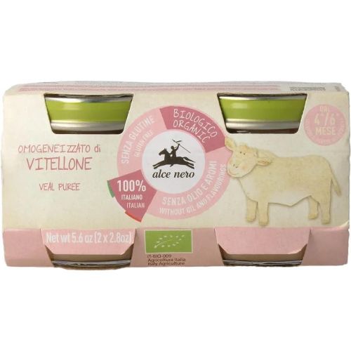 Alce Nero био пюре телешко месо, 4 - 6 месеца, 2 бр. х 80 г (160 г)