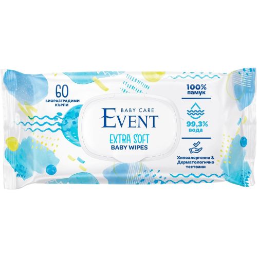 Event Baby Care Extra Soft влажи памучни кърпички   (60 бр.)