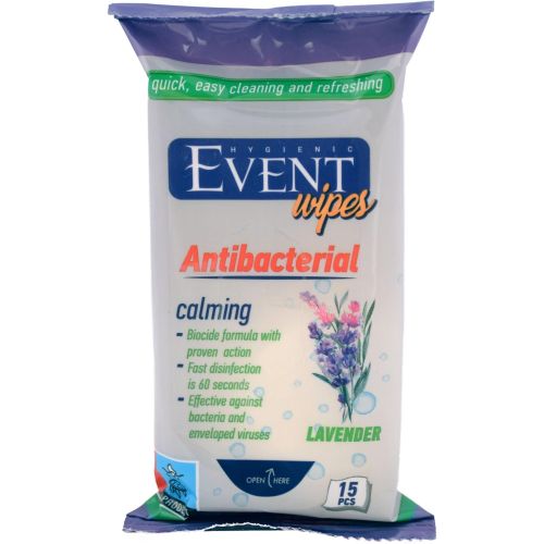 Event антибактериални влажни кърпички лавандула (15 бр.)