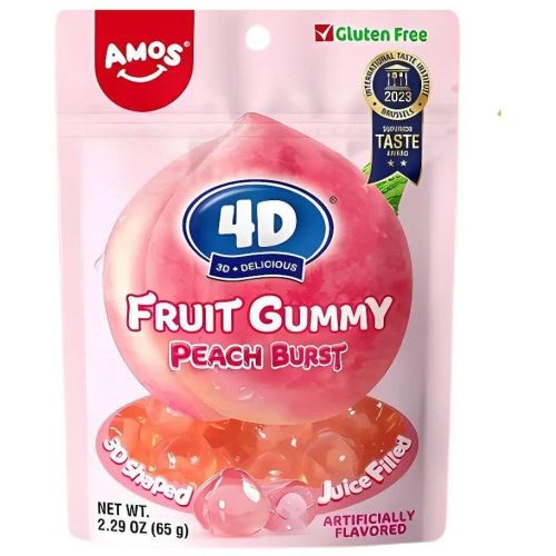 Amos 4D Fruit Gummy желирани бонбони праскова (65 г)
