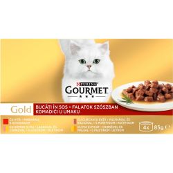 Purina Gourmet Gold храна за котки, асортимент с хапки в сос, 4 бр. х 85 г (340 г)