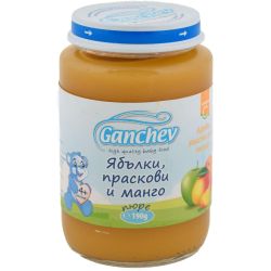 Ганчев пюре ябълка, праскова и манго, 4+ месеца (190 г)