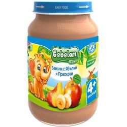 Bebelan пюре с банани, ябълки праскови, без добавена захар, 4+ месеца (190 г)