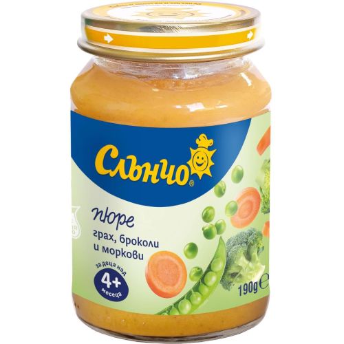 Слънчо пюре грах, броколи, моркови, 4+ месеца (190 г)