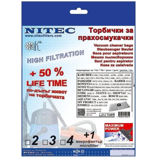 Nitec Filters 3 броя торбички за прахосмукачка, 2 филтъра за Rowenta, Delonghu (1 бр.)